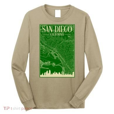 San Diego Hand Drawn Skyline Map Long Sleeve Shirt