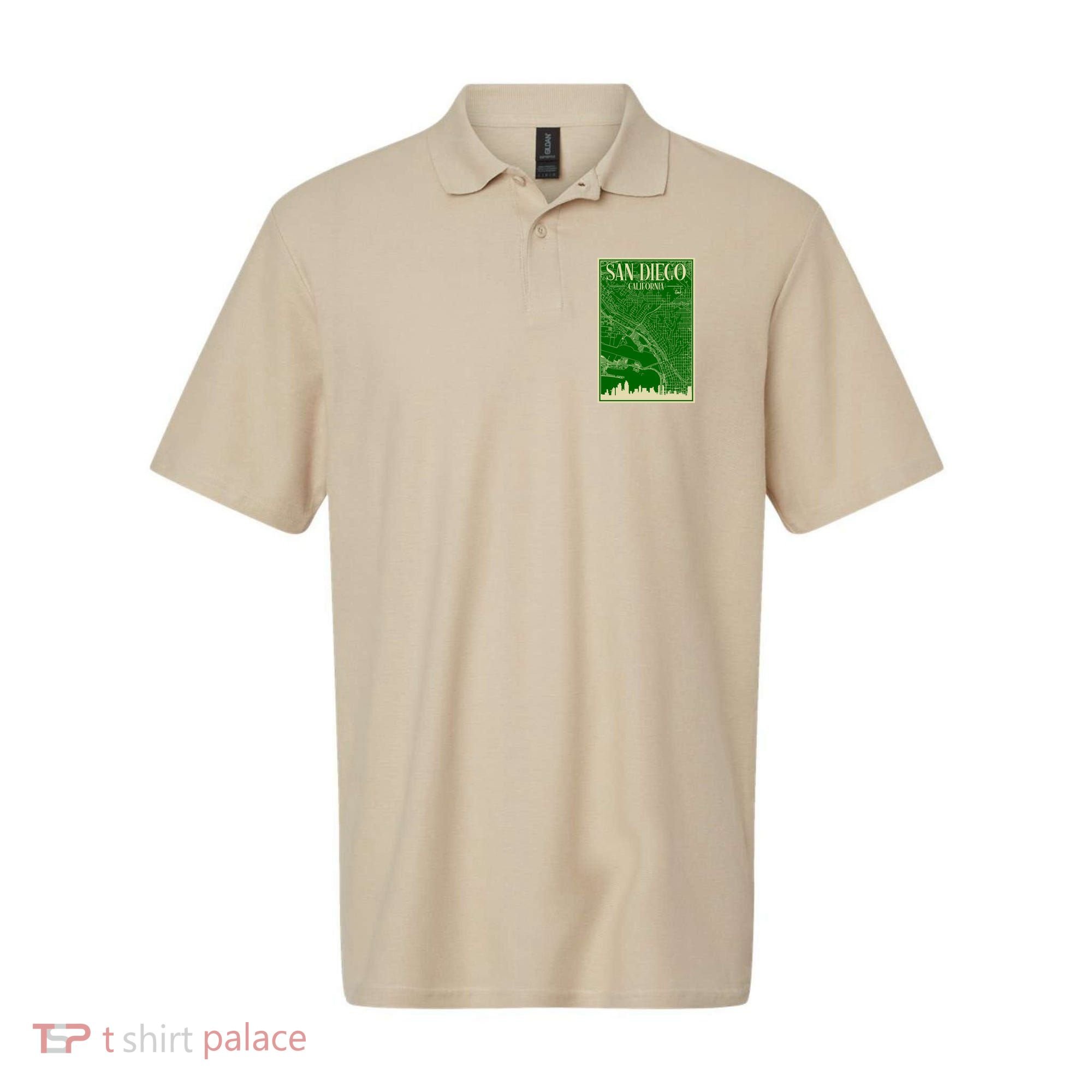 San Diego Hand Drawn Skyline Map Polo