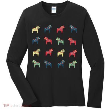 Swedish Dala Horses Dalecarlian Women's Long Sleeve Shirt