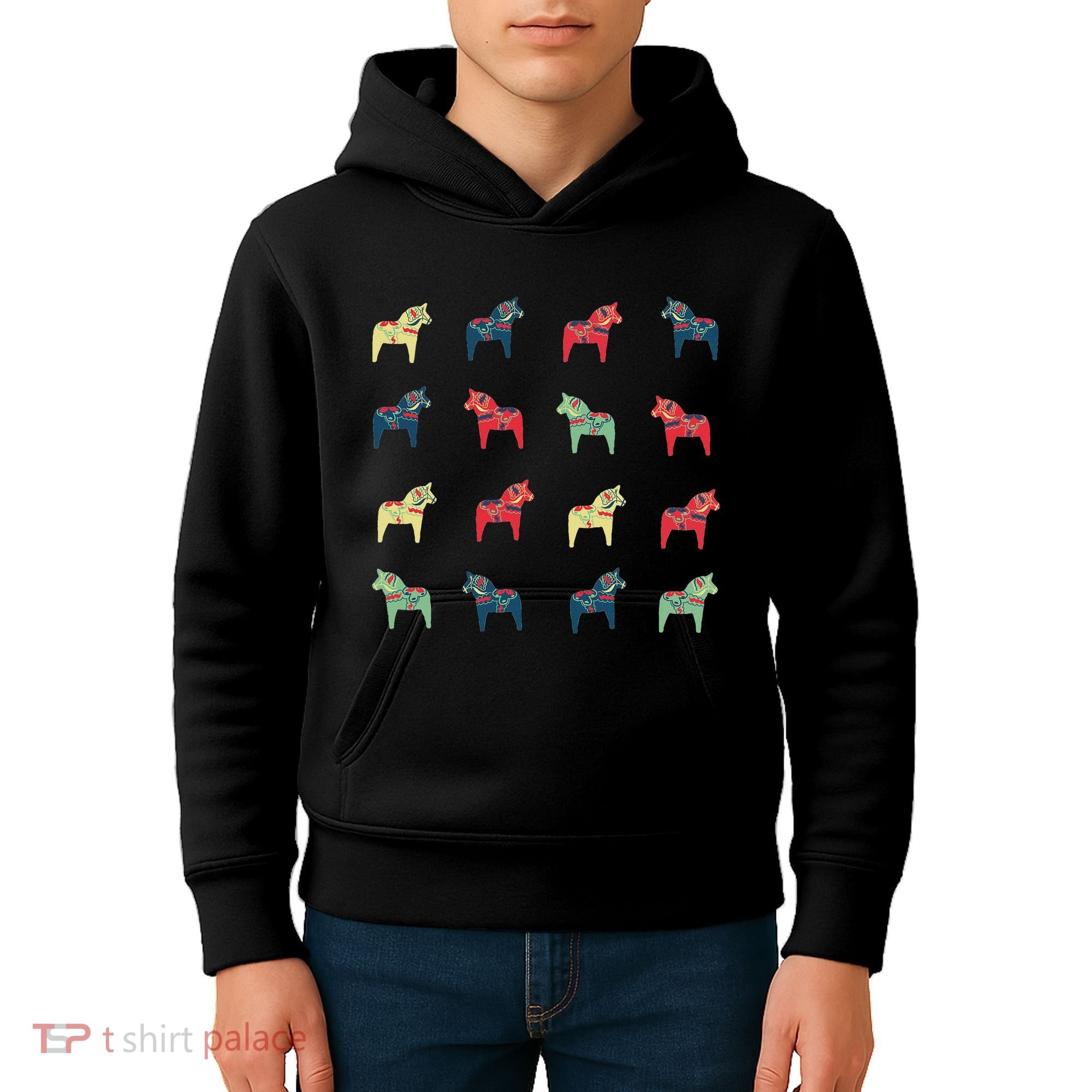 Swedish Dala Horses Dalecarlian Kids Hoodie