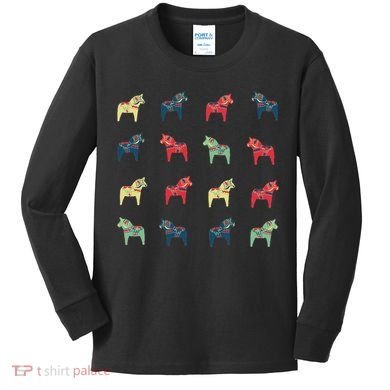 Swedish Dala Horses Dalecarlian Kids Long Sleeve Shirt