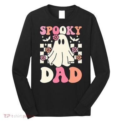 Spooky Dad Halloween Ghost Costume Retro Groovy Long Sleeve Shirt