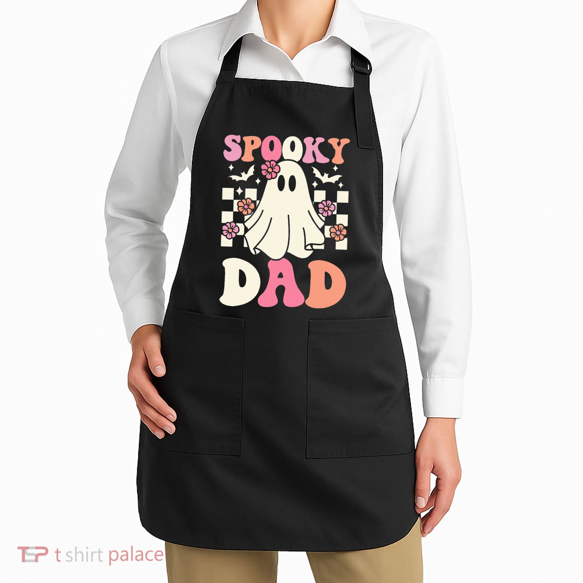 Spooky Dad Halloween Ghost Costume Retro Groovy Apron