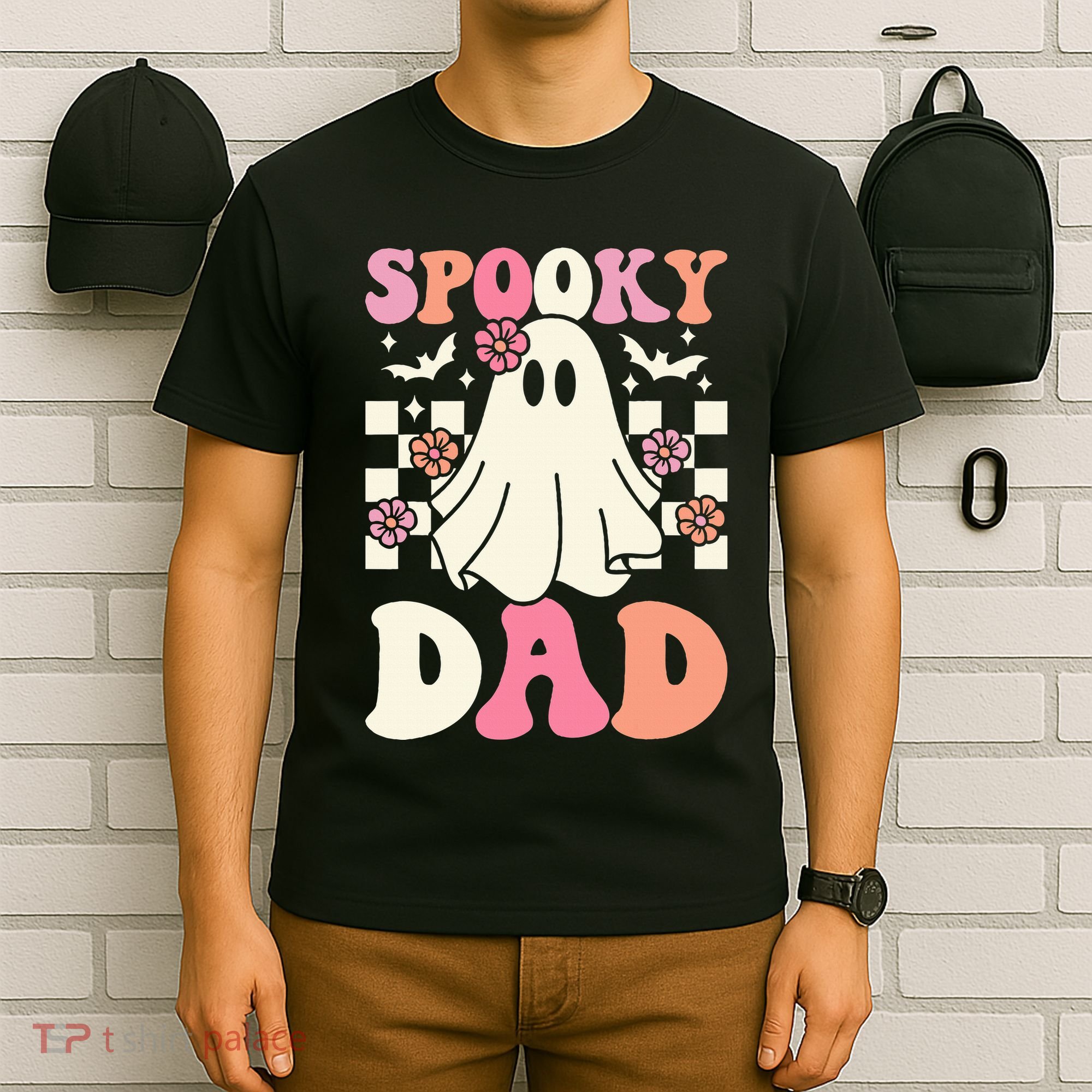 Spooky Dad Halloween Ghost Costume Retro Groovy T-Shirt