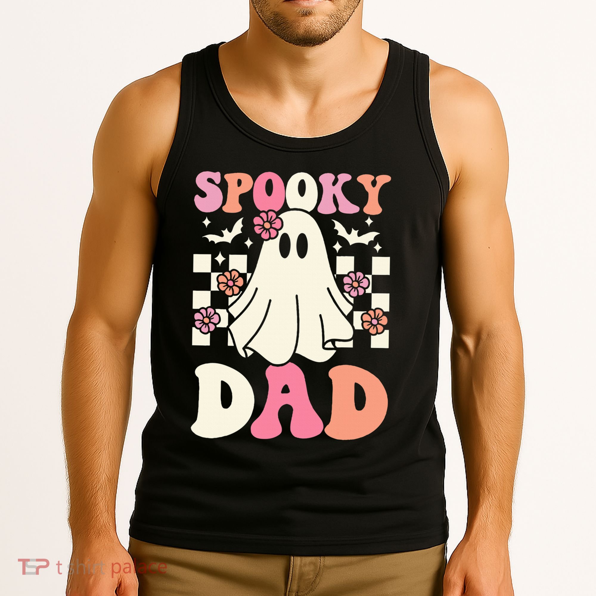 Spooky Dad Halloween Ghost Costume Retro Groovy Tank Top