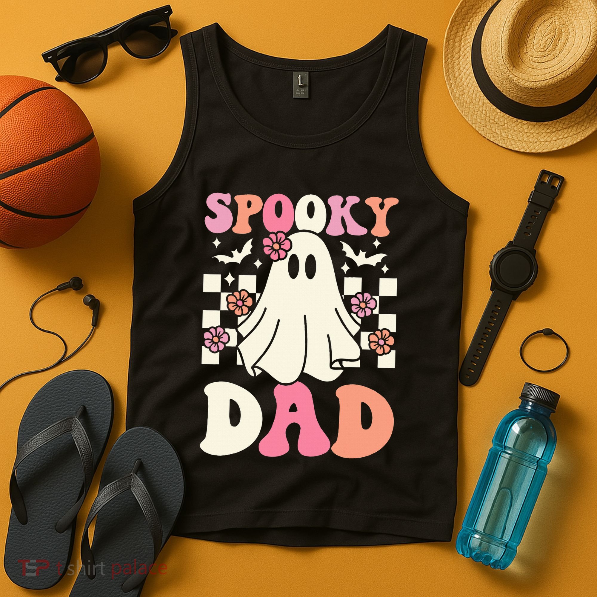 Spooky Dad Halloween Ghost Costume Retro Groovy Tank Top