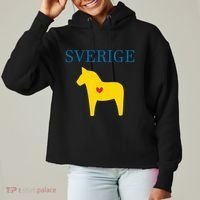Swedish Dala Horse Midsommar Heart Sverige Ladies Heavyweight Boxy Pullover Hoodie thumb 0