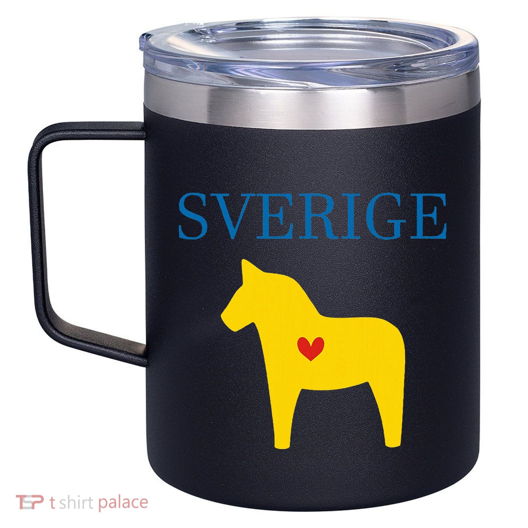 Swedish Dala Horse Midsommar Heart Sverige 12oz Stainless Steel Coffee Mug