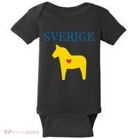 Swedish Dala Horse Midsommar Heart Sverige Baby Bodysuit thumb 0
