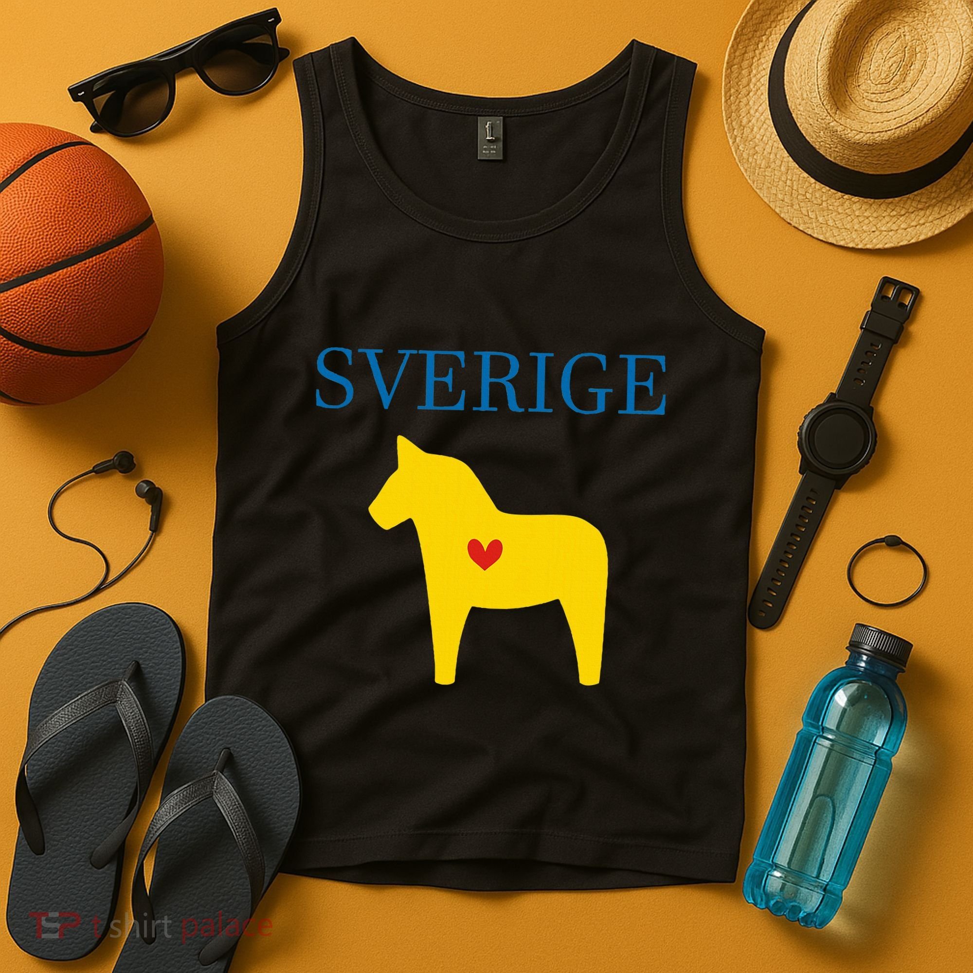 Swedish Dala Horse Midsommar Heart Sverige Tank Top