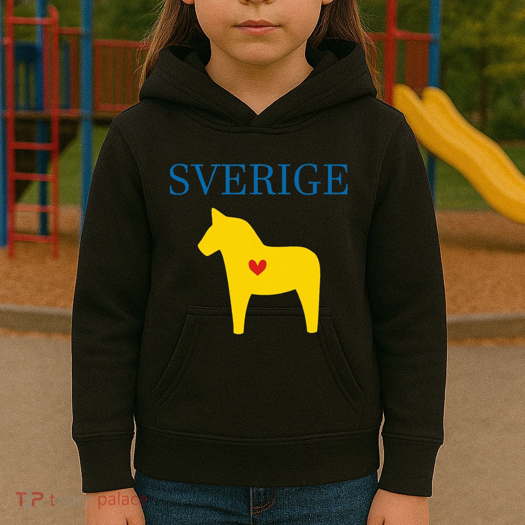 Swedish Dala Horse Midsommar Heart Sverige Kids Hoodie