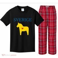 Swedish Dala Horse Midsommar Heart Sverige Kids Plaid Pajama Set thumb 0