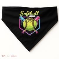 Softball Drip Ice Cream Drip Softball Girl Bow USA-Made Doggie Bandana thumb 0