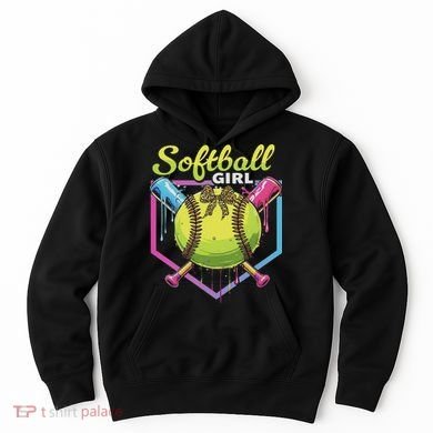 Softball Drip Ice Cream Drip Softball Girl Bow Hoodie