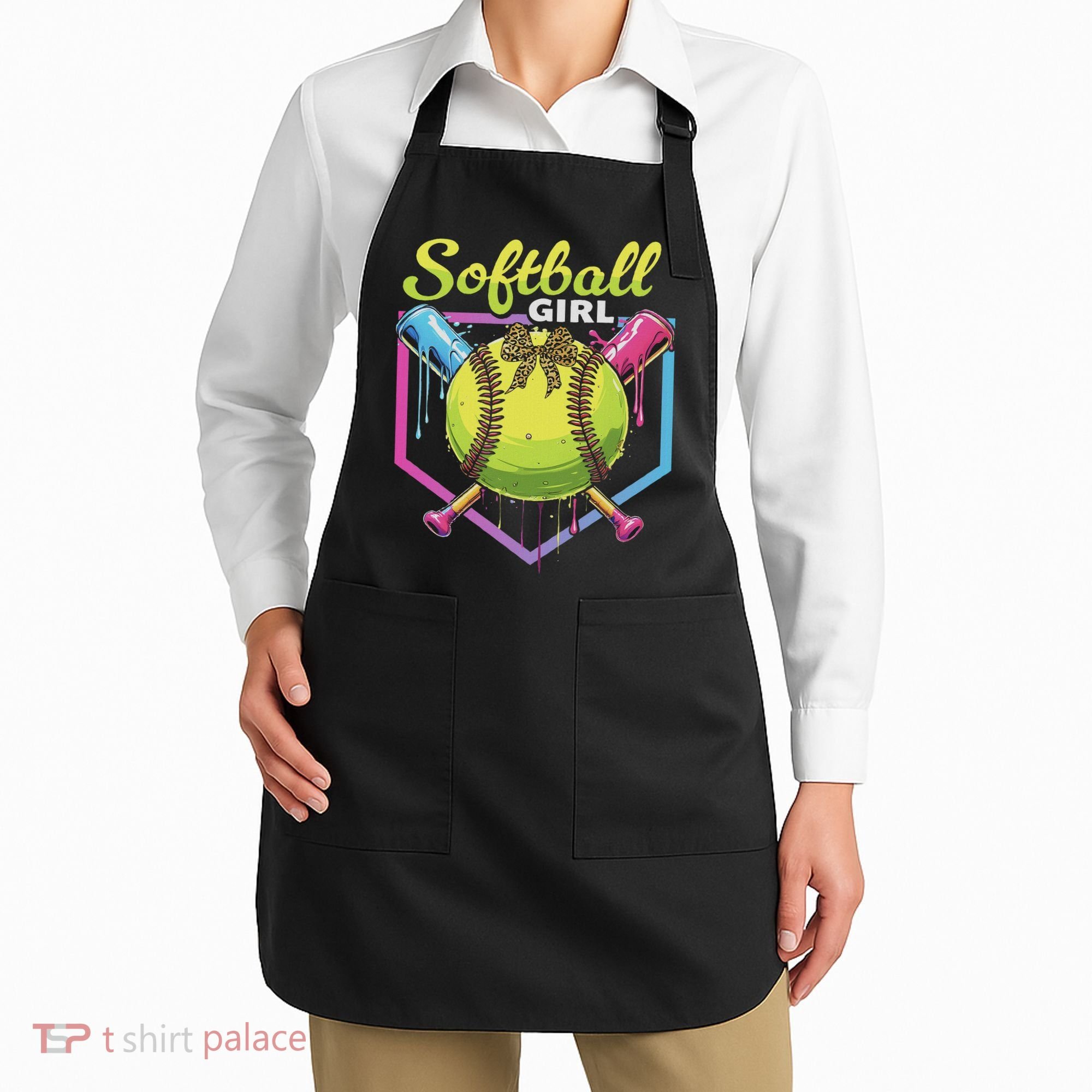 Softball Drip Ice Cream Drip Softball Girl Bow Apron