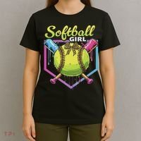 Softball Drip Ice Cream Drip Softball Girl Bow T-Shirt thumb 4