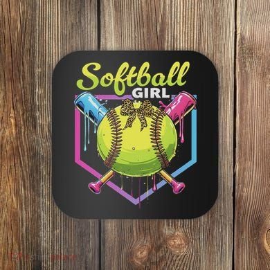 Softball Drip Ice Cream Drip Softball Girl Bow Coaster