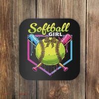 Softball Drip Ice Cream Drip Softball Girl Bow Coaster thumb 0