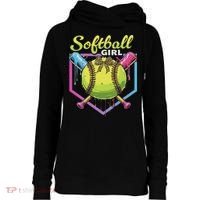 Softball Drip Ice Cream Drip Softball Girl Bow Womens Funnel Neck Pullover Hood thumb 0