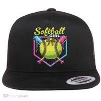 Softball Drip Ice Cream Drip Softball Girl Bow Flat Bill Trucker Hat thumb 0