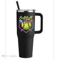 Softball Drip Ice Cream Drip Softball Girl Bow 40oz Vacuum Insulated Stainless Steel Travel Tumbler thumb 0