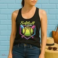 Softball Drip Ice Cream Drip Softball Girl Bow Women's Tank Top thumb 2