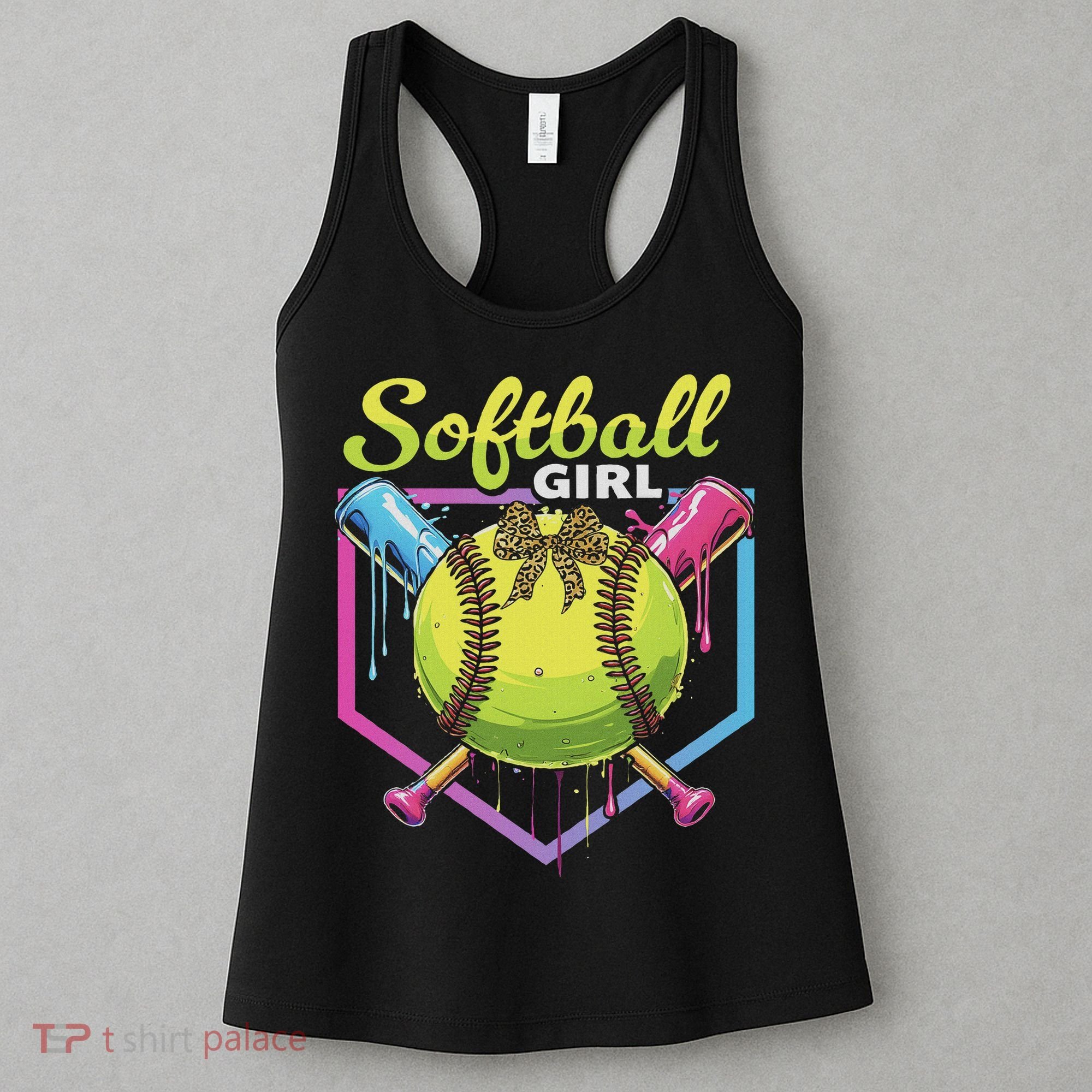 Softball Drip Ice Cream Drip Softball Girl Bow Women's Tank Top
