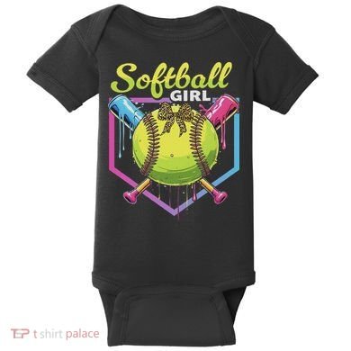 Softball Drip Ice Cream Drip Softball Girl Bow Baby Bodysuit