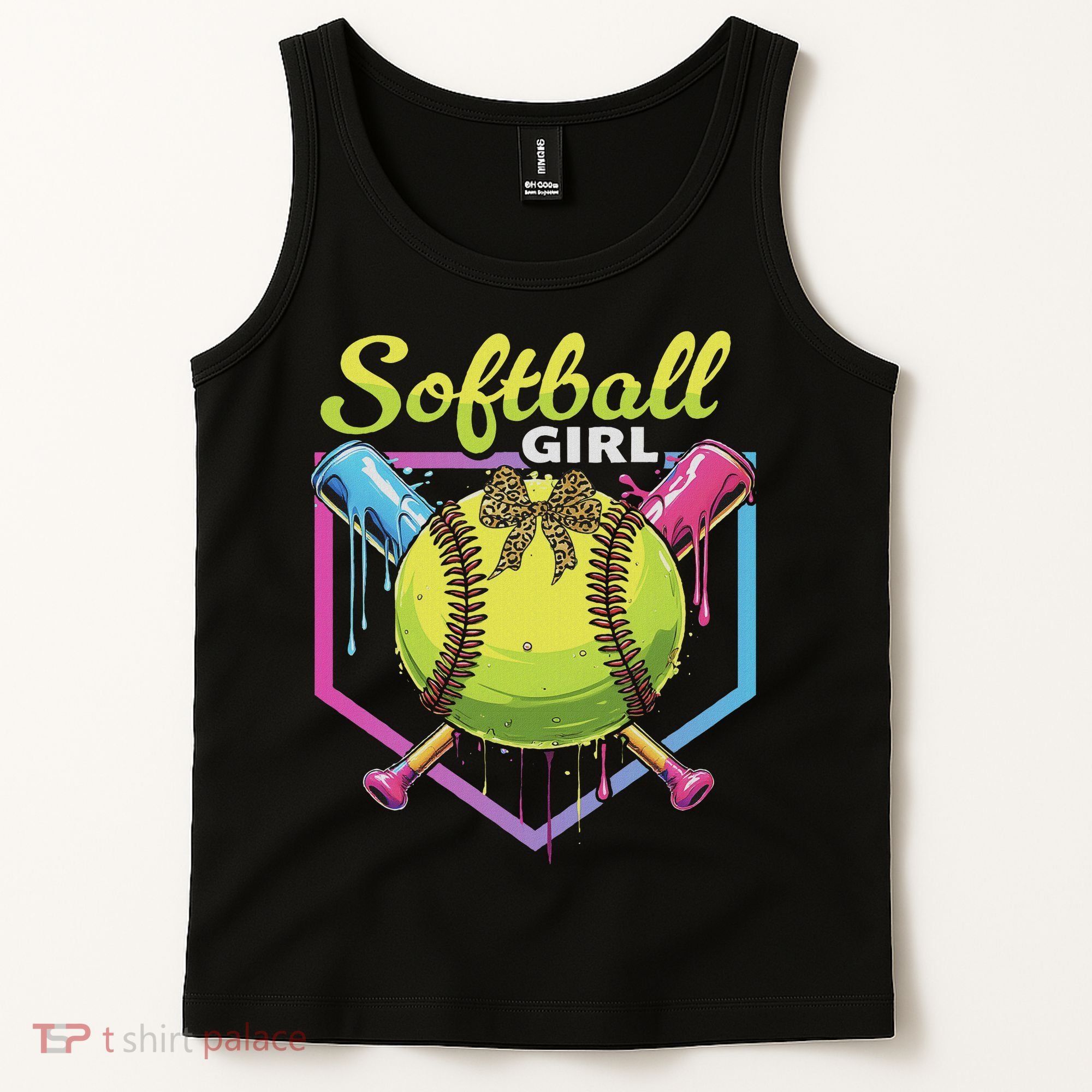 Softball Drip Ice Cream Drip Softball Girl Bow Tank Top