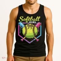 Softball Drip Ice Cream Drip Softball Girl Bow Tank Top thumb 3