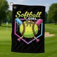 Softball Drip Ice Cream Drip Softball Girl Bow Golf Towel thumb 1