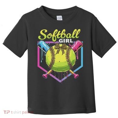 Softball Drip Ice Cream Drip Softball Girl Bow Toddler T-Shirt