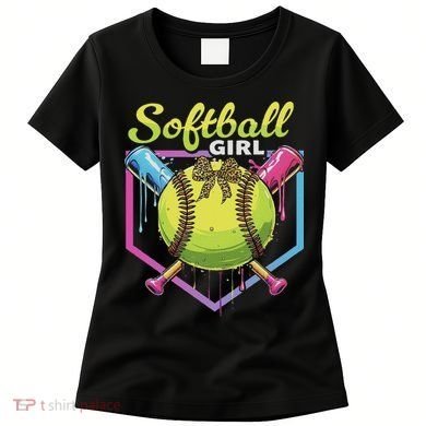 Softball Drip Ice Cream Drip Softball Girl Bow Women's T-Shirt
