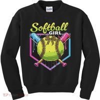 Softball Drip Ice Cream Drip Softball Girl Bow Kids Sweatshirt thumb 0
