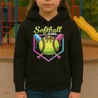 Softball Drip Ice Cream Drip Softball Girl Bow Kids Hoodie thumb 3