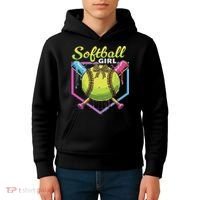 Softball Drip Ice Cream Drip Softball Girl Bow Kids Hoodie thumb 4