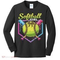 Softball Drip Ice Cream Drip Softball Girl Bow Kids Long Sleeve Shirt thumb 0