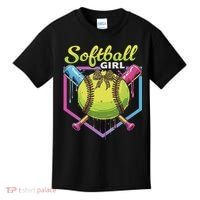 Softball Drip Ice Cream Drip Softball Girl Bow Kids T-Shirt thumb 0