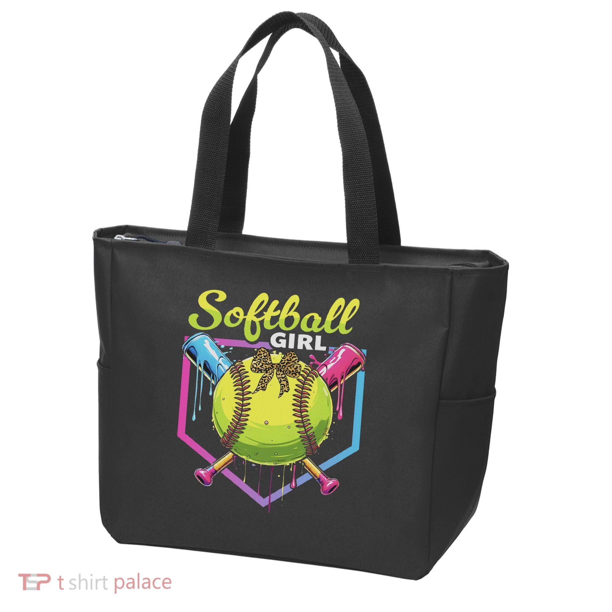 Softball Drip Ice Cream Drip Softball Girl Bow Tote Bag
