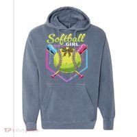 Softball Drip Ice Cream Drip Softball Girl Bow Comfort Colors Garment-Dyed Hooded Sweatshirt thumb 0