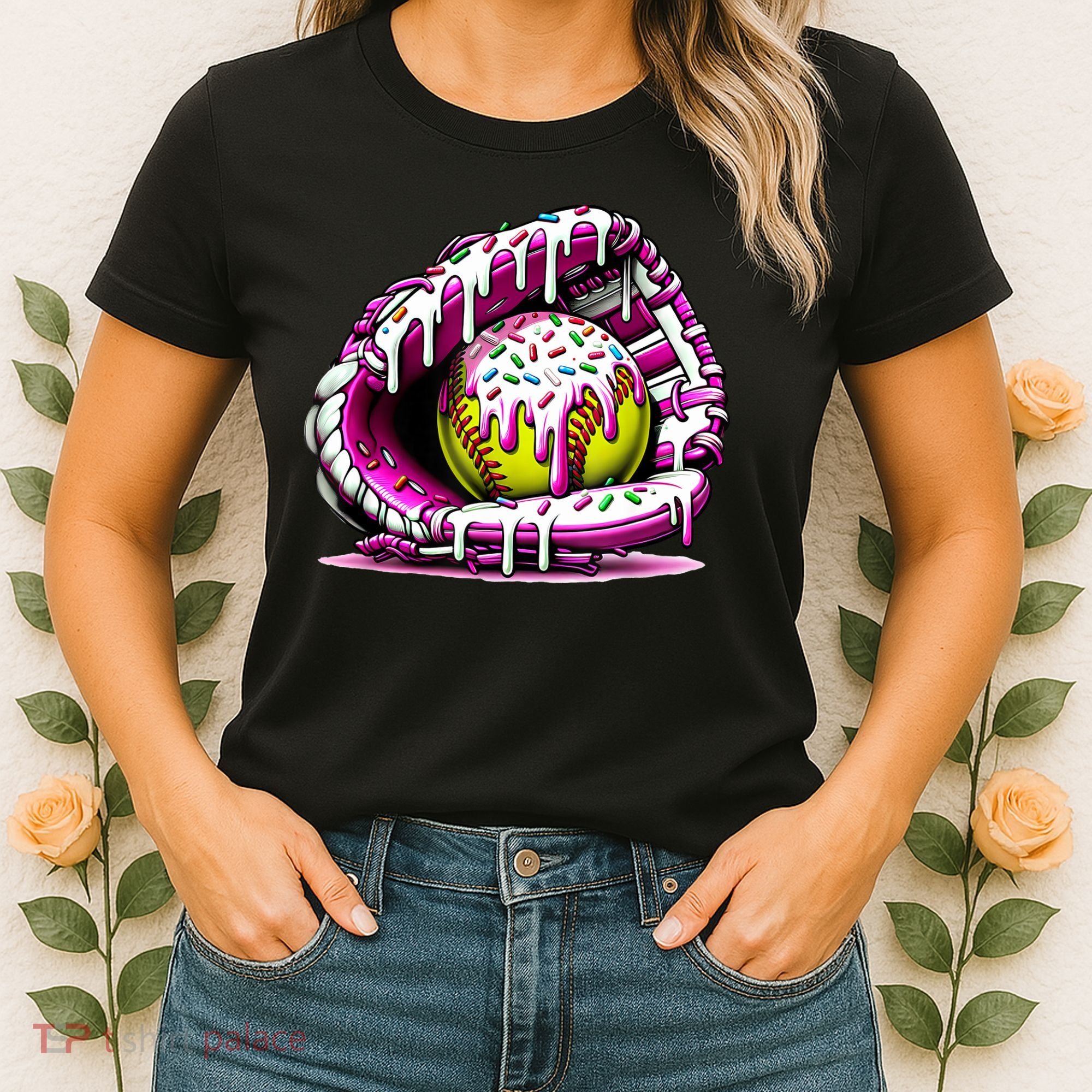 Softball Drip Ice Cream Sprinkles Softball Glove  Women's T-Shirt
