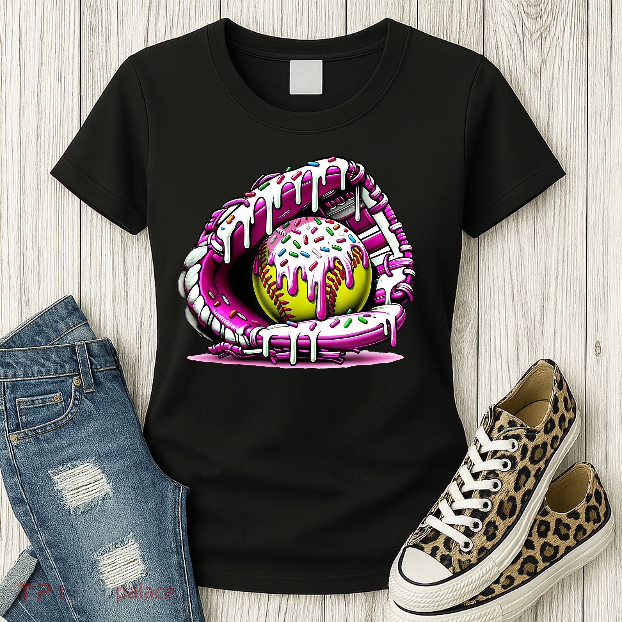Softball Drip Ice Cream Sprinkles Softball Glove  Women's T-Shirt