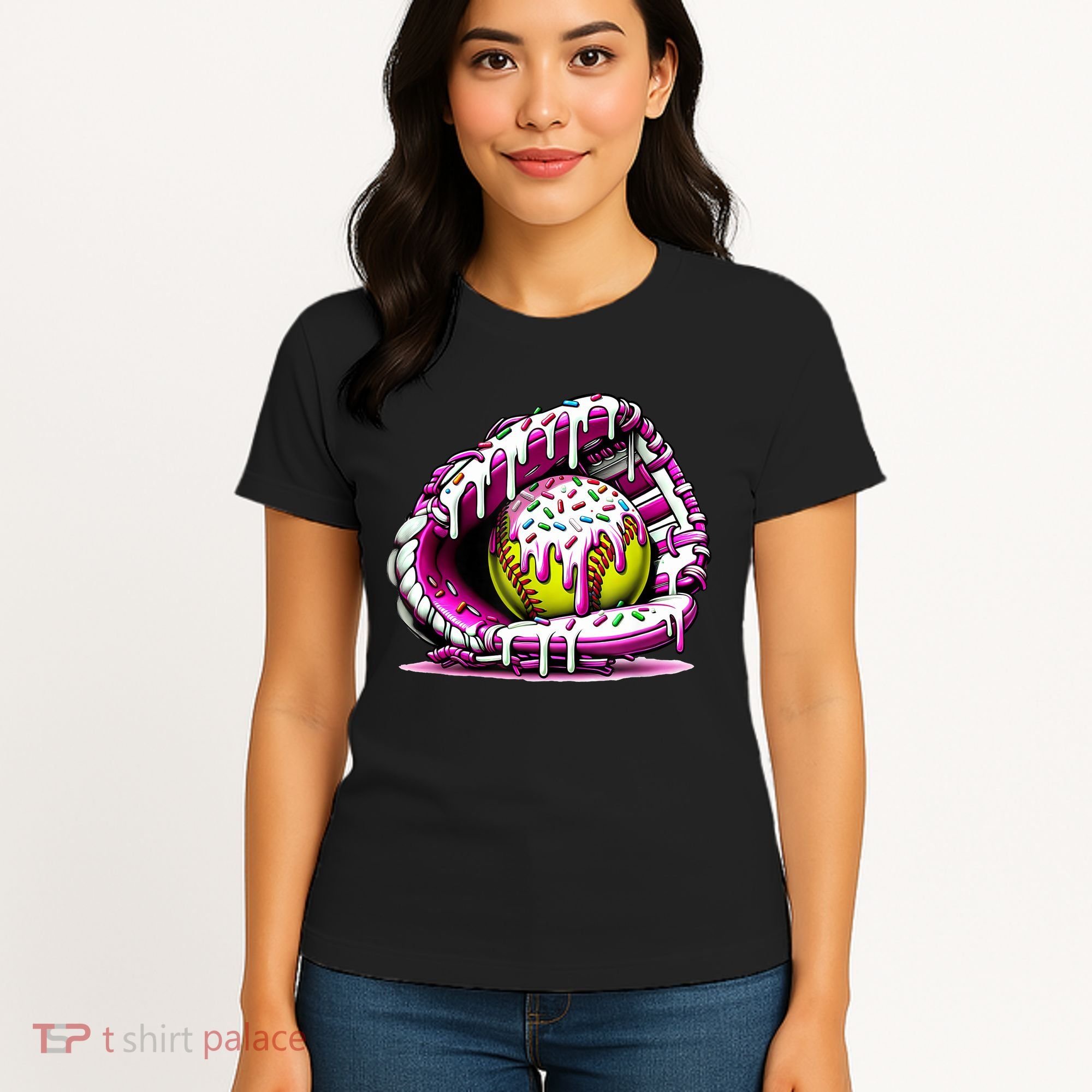 Softball Drip Ice Cream Sprinkles Softball Glove  Women's T-Shirt