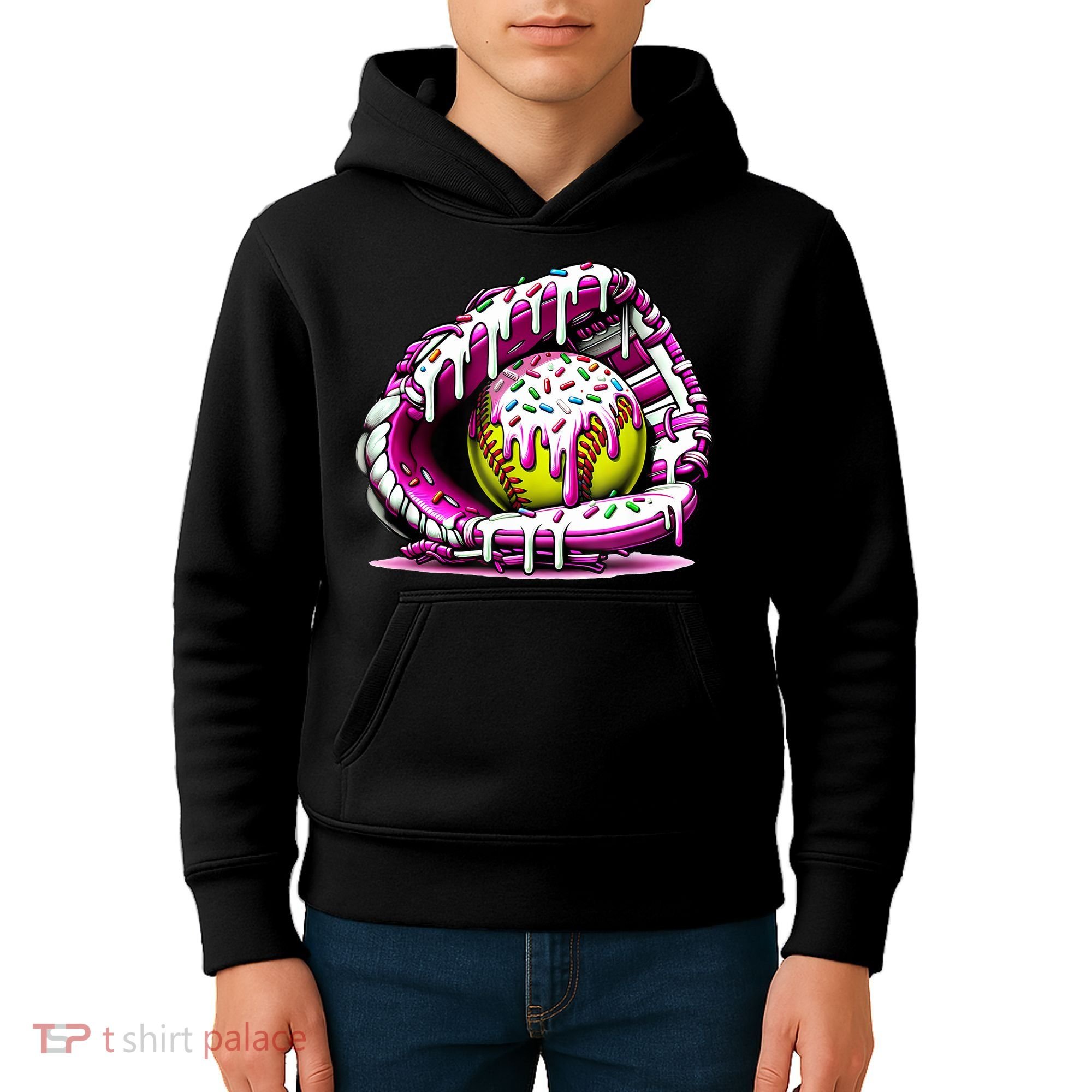 Softball Drip Ice Cream Sprinkles Softball Glove  Kids Hoodie