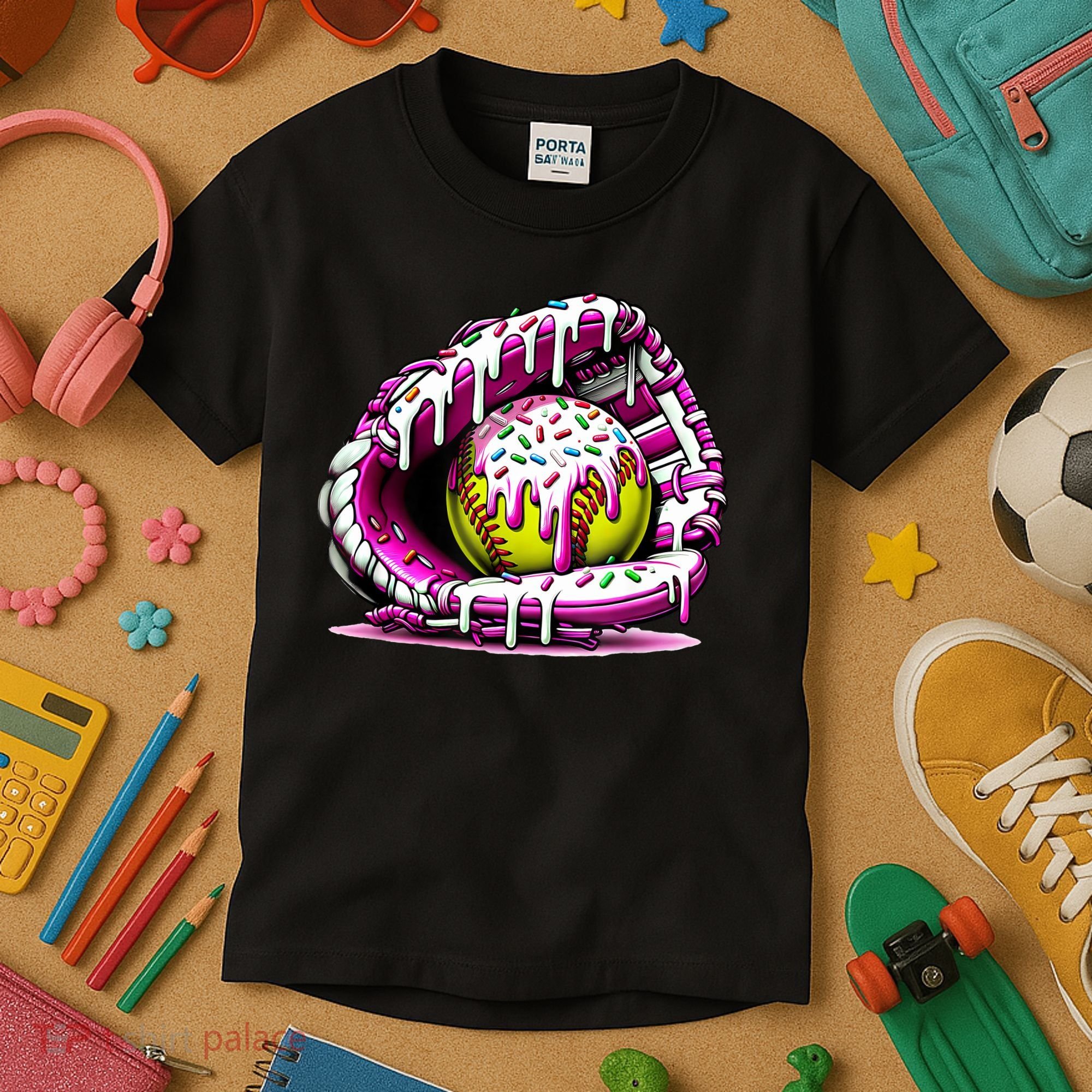 Softball Drip Ice Cream Sprinkles Softball Glove  Kids T-Shirt