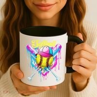 Softball Drip Ice Cream Coquette Bow Softball For Coffee Mug thumb 3