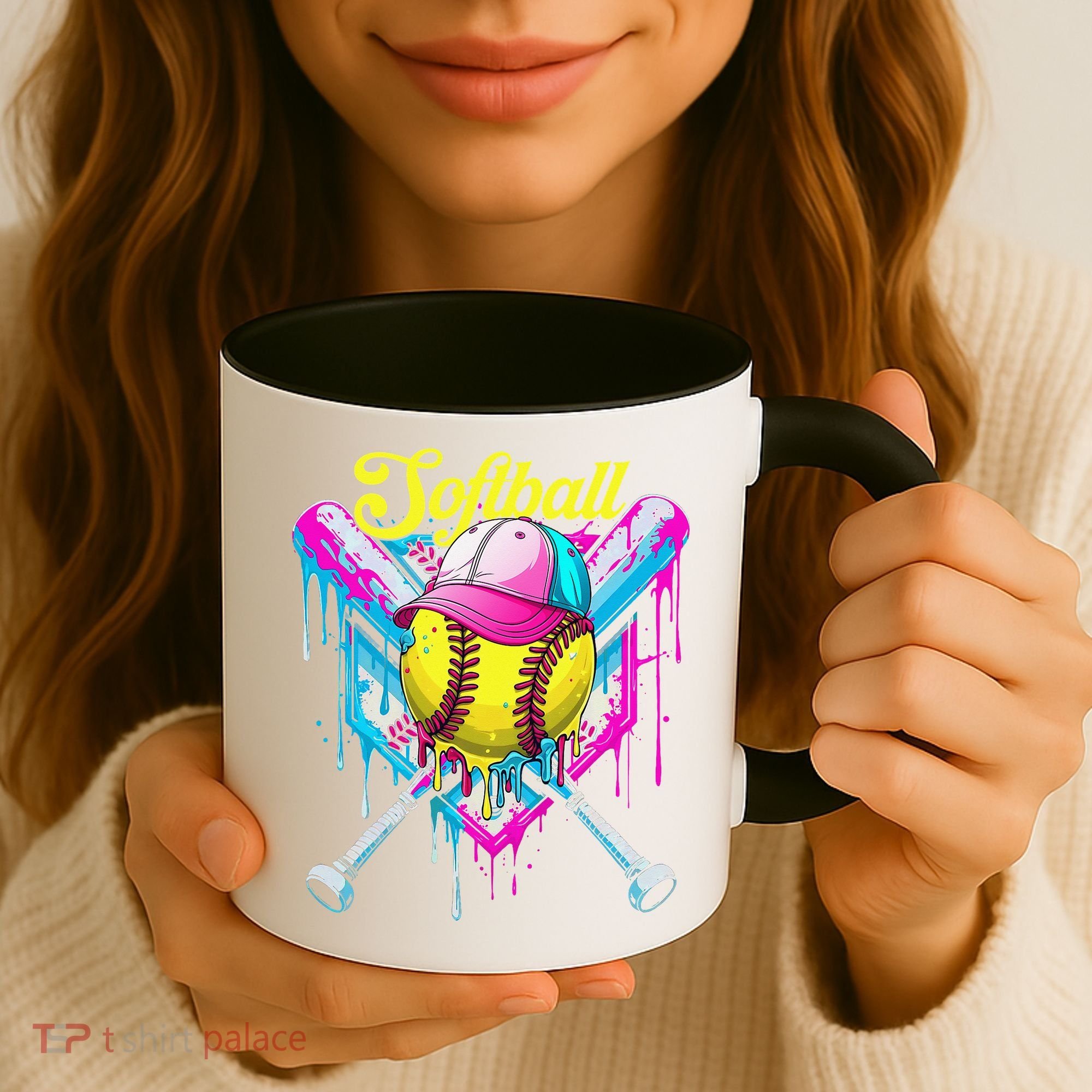Softball Drip Ice Cream Coquette Bow Softball For Coffee Mug