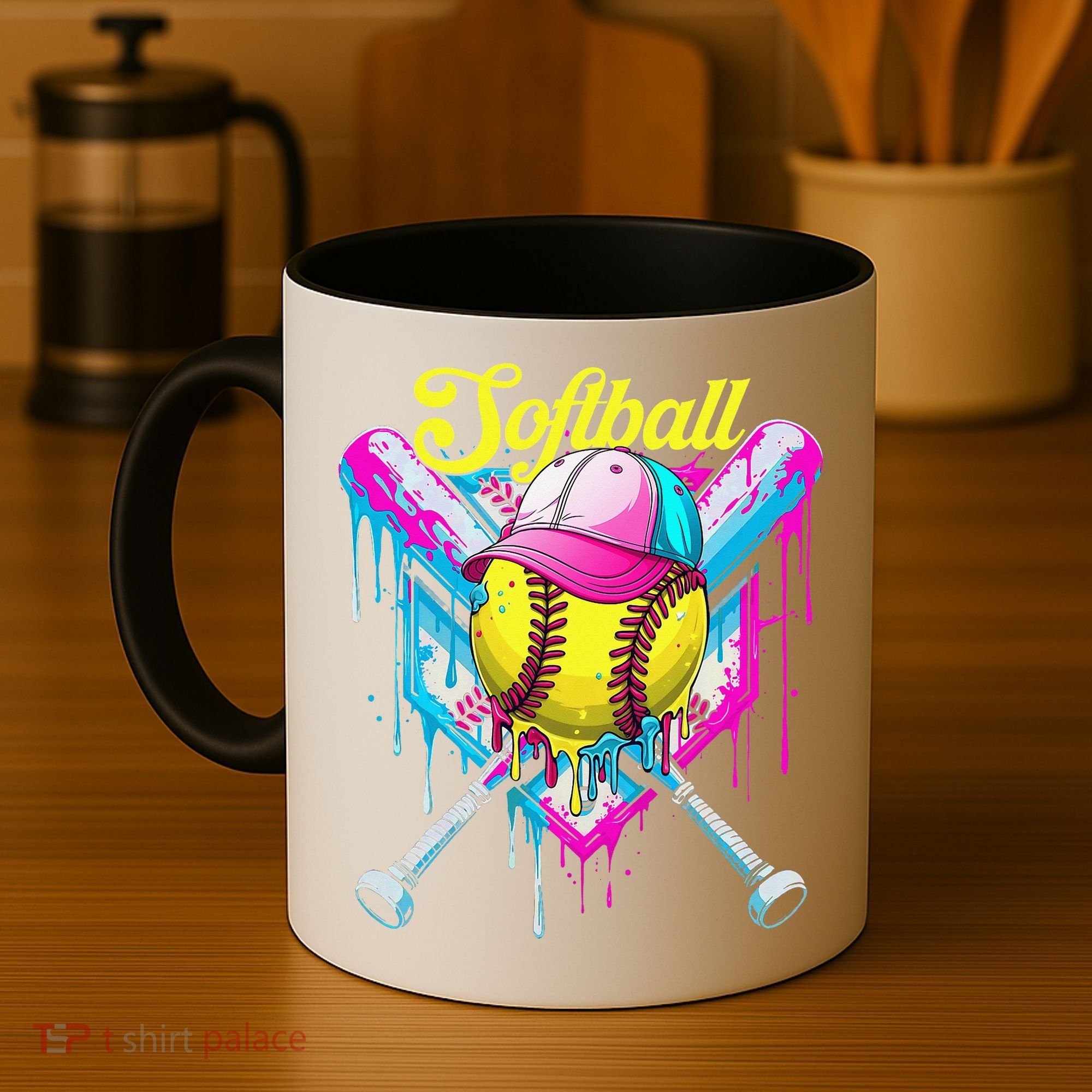 Softball Drip Ice Cream Coquette Bow Softball For Coffee Mug