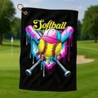 Softball Drip Ice Cream Coquette Bow Softball For Golf Towel thumb 1