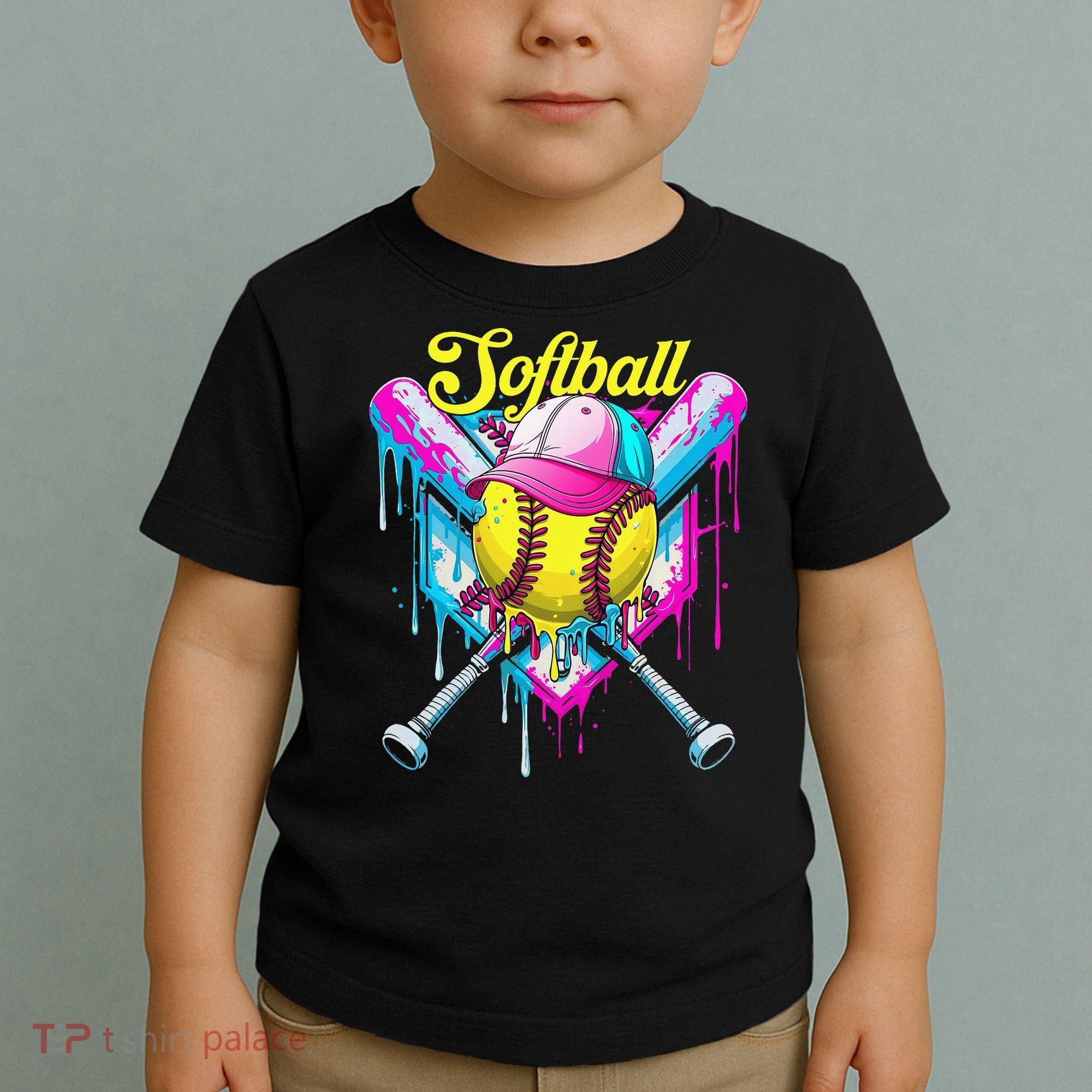 Softball Drip Ice Cream Coquette Bow Softball For Toddler T-Shirt